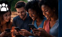 Friends looking at phones together